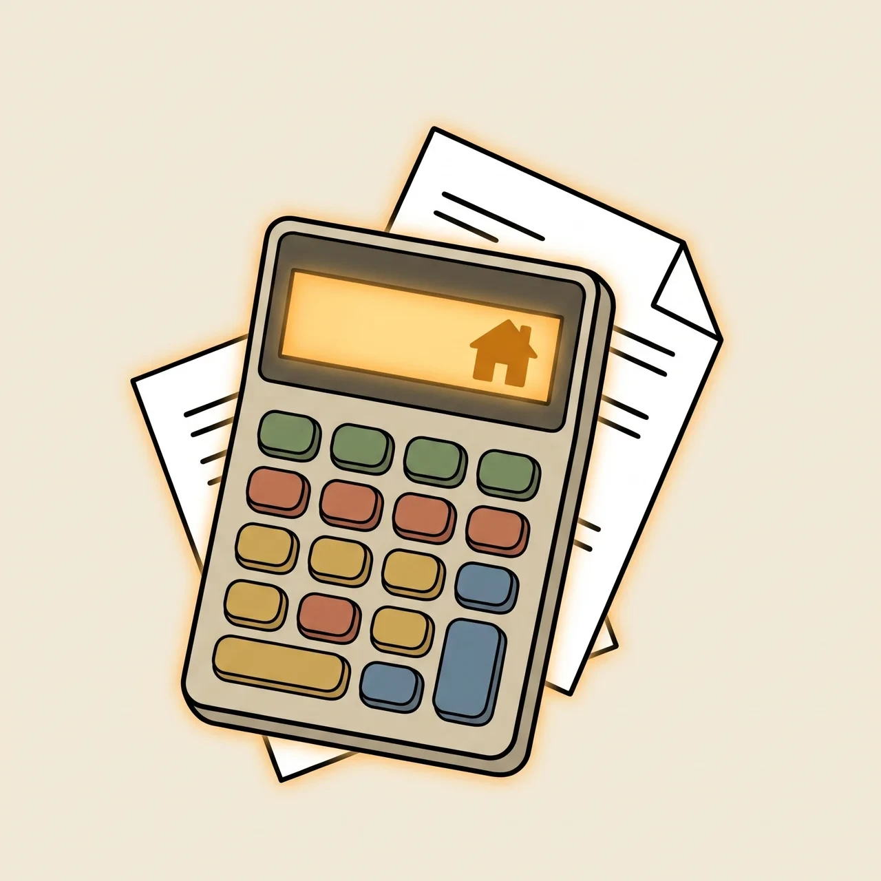 Illustration of a calculator on top of property tax documents